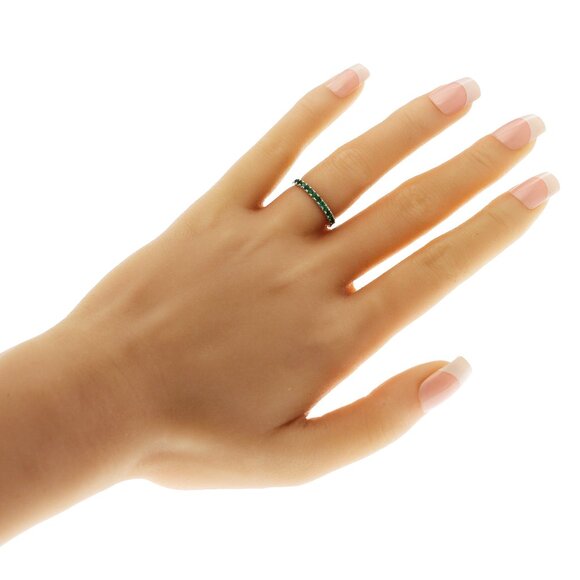 0.64 CT Natural Emerald14K White Gold Eternity Band Ring Size 4.5 - Picture 2 of 5